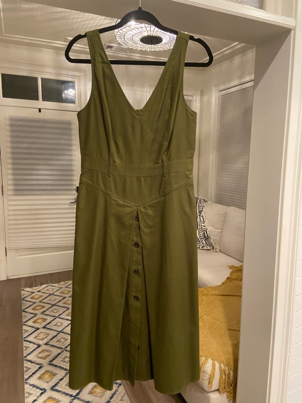 Banana Republic Olive Green Sleeveless Button-Front Midi Dress
